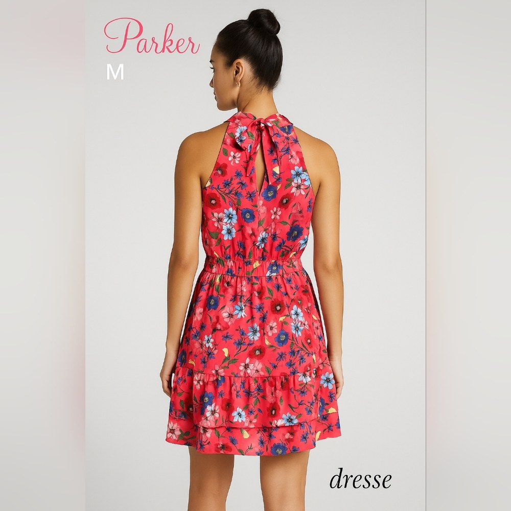 Parker Women's Sleeveless Floral Tiered Dress Pink Multicolor Size M